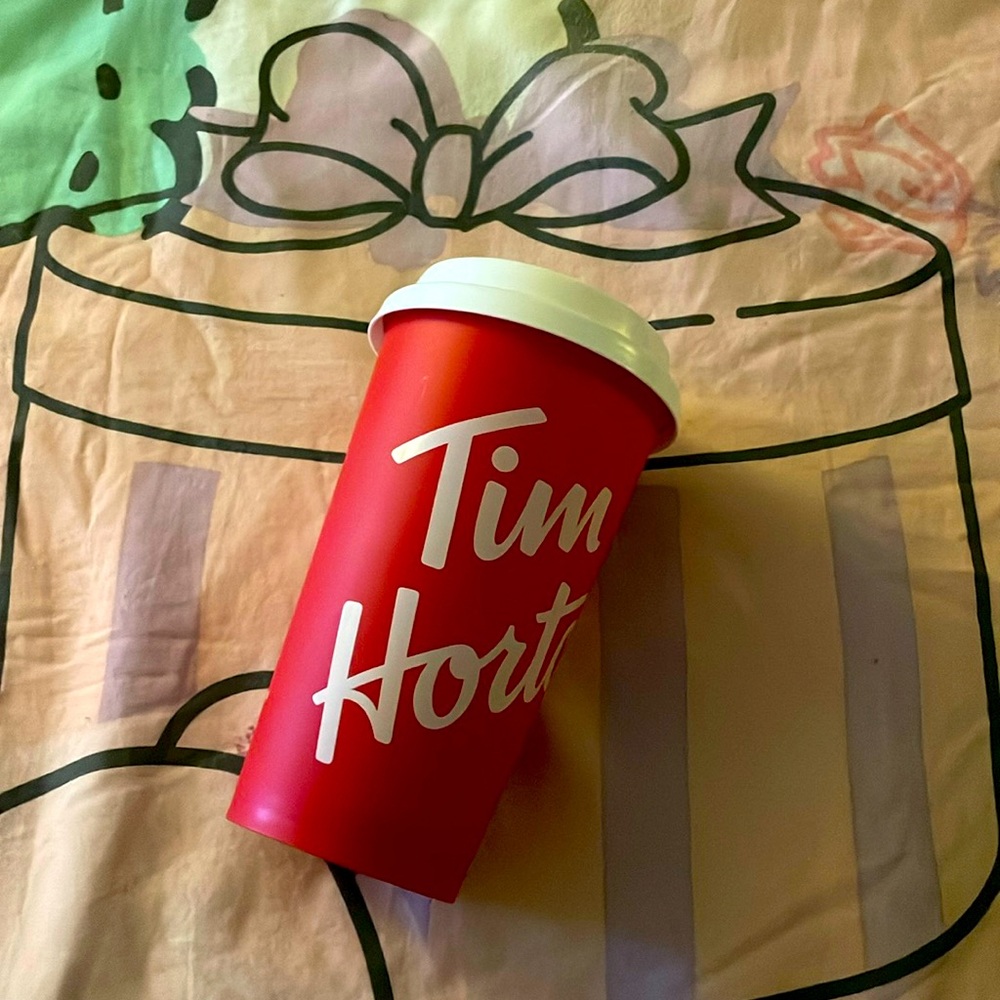 New Tim Hortons red and white Grande hot cold cup